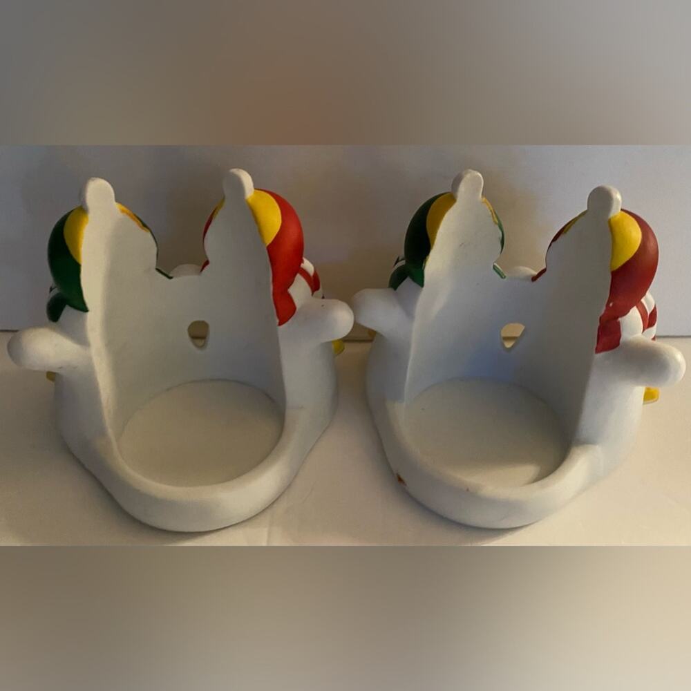 2 Partylite Snowmn Candle Holders Red green hats scarves Carrot nose black - Picture 3 of 6